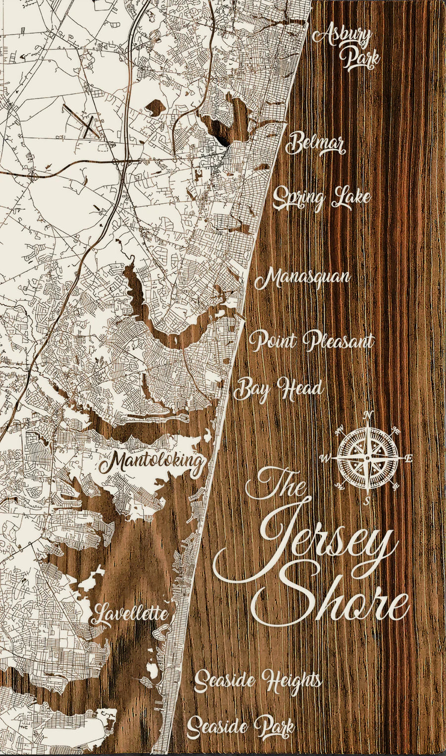Carved Wood Map - Point Pleasant - 19x32