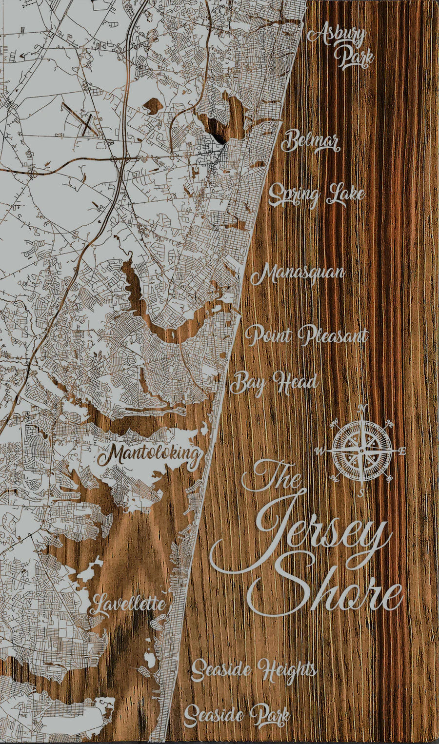 Carved Wood Map - Point Pleasant - 19x32
