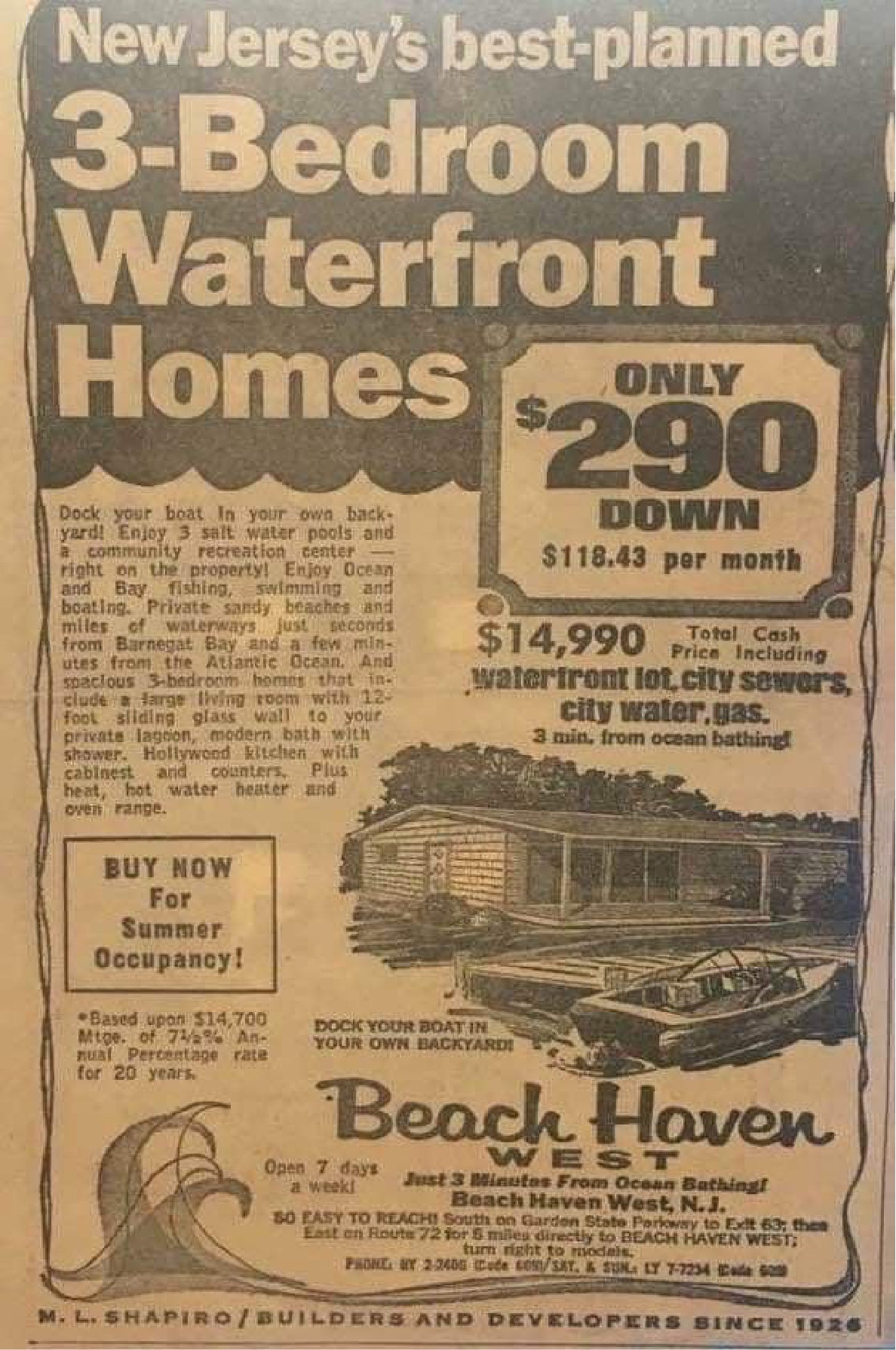 8"x12" - Beach Haven West Ad - 1970's