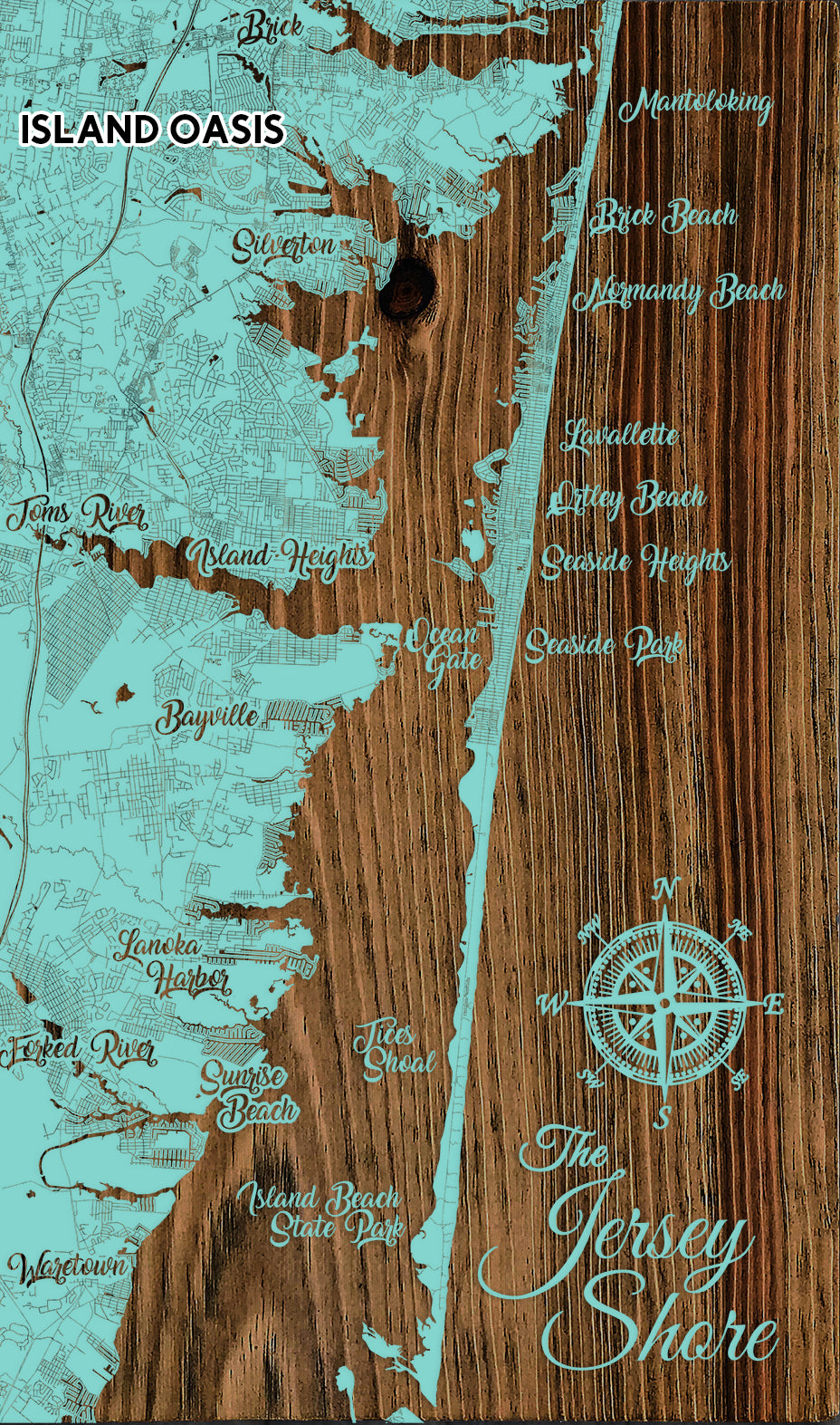 Carved Wood Map - Forked River - 19x32
