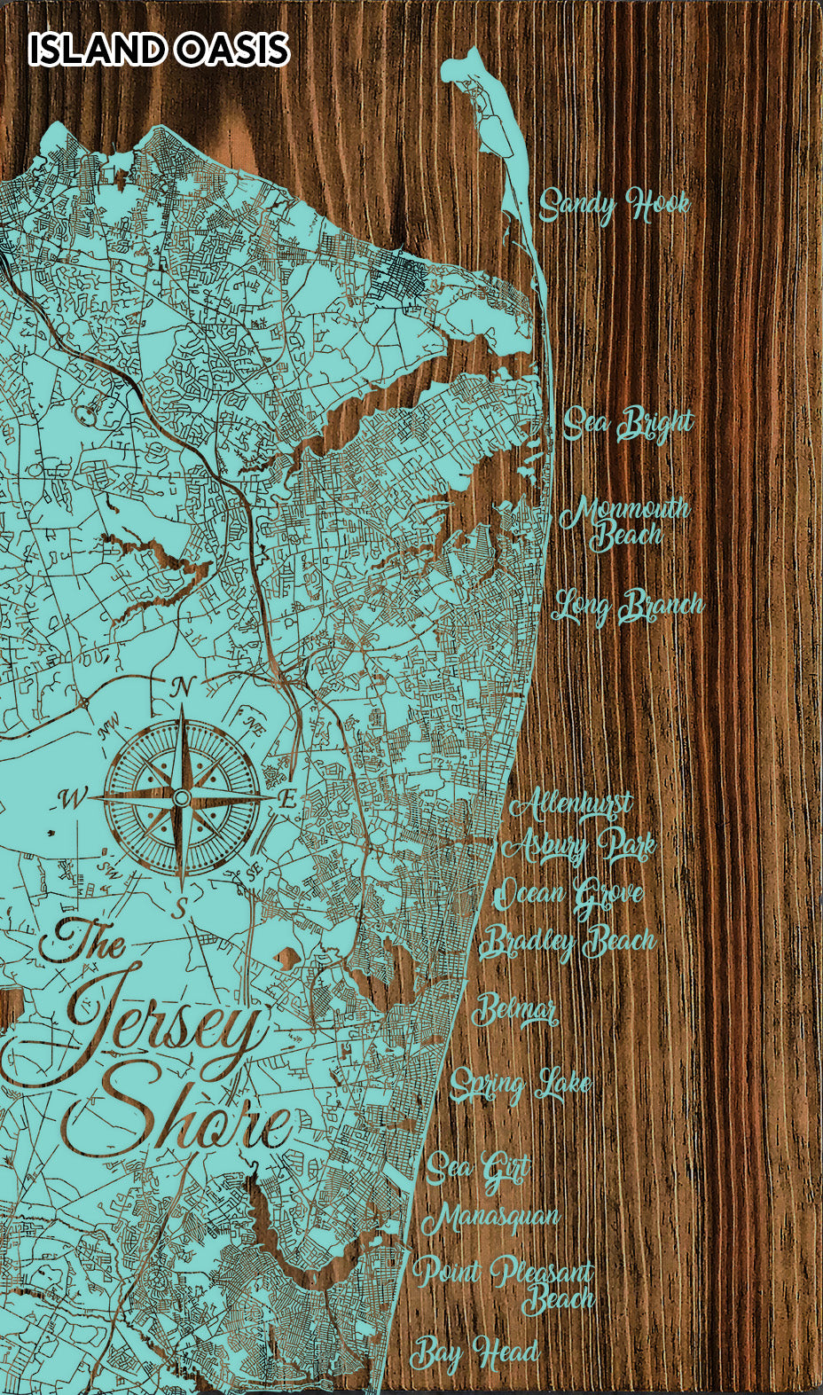 Carved Wood Map - Asbury Park - 19x32